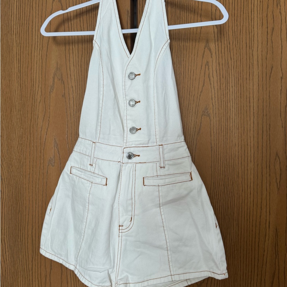 Missguided Cream Button-Up Romper